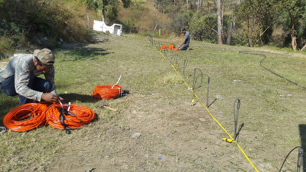 Electrical resistivity tomography survey in progress